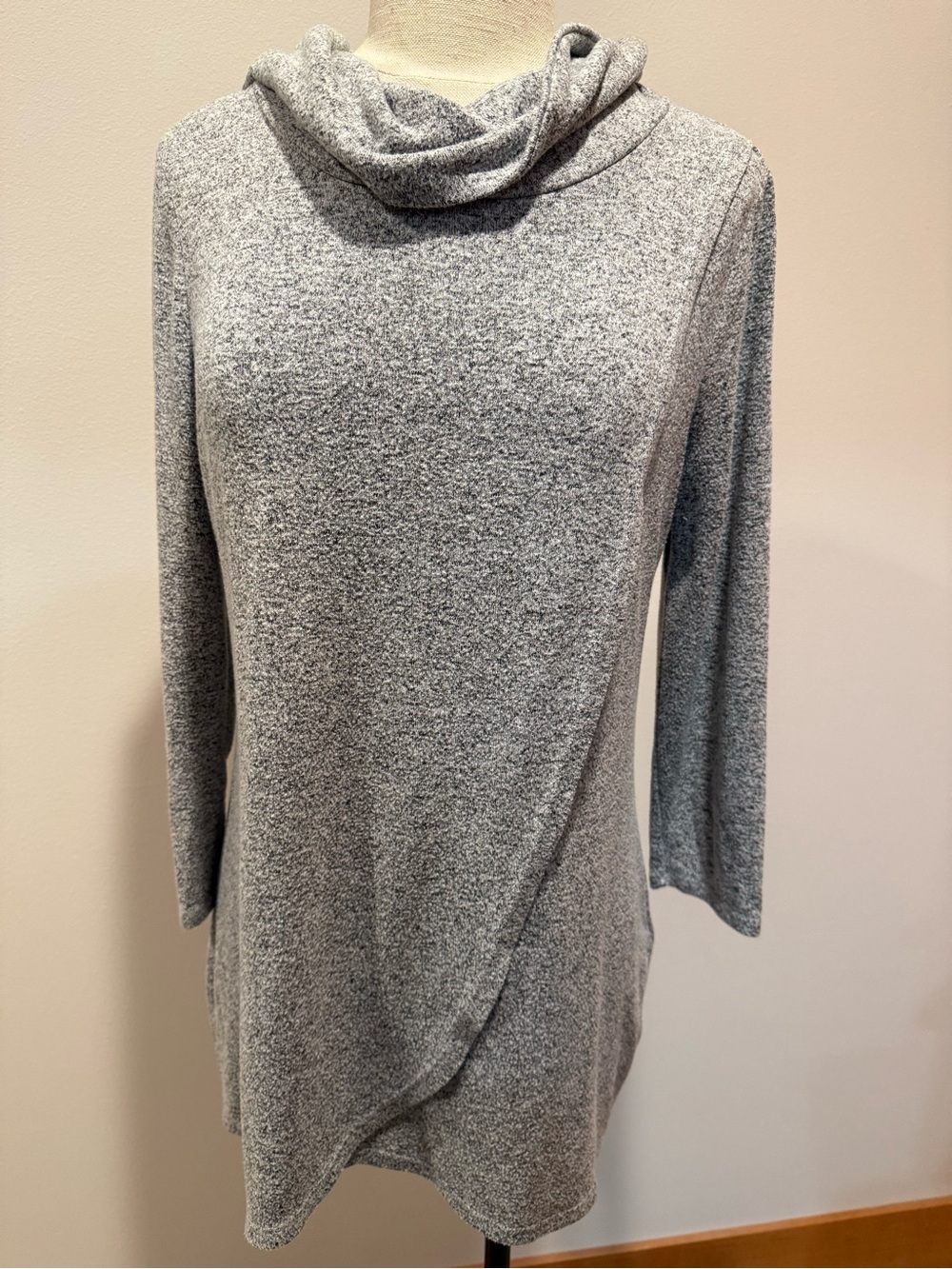 White House Black Market Gray Cowl Neck Tunic with Wrap Front